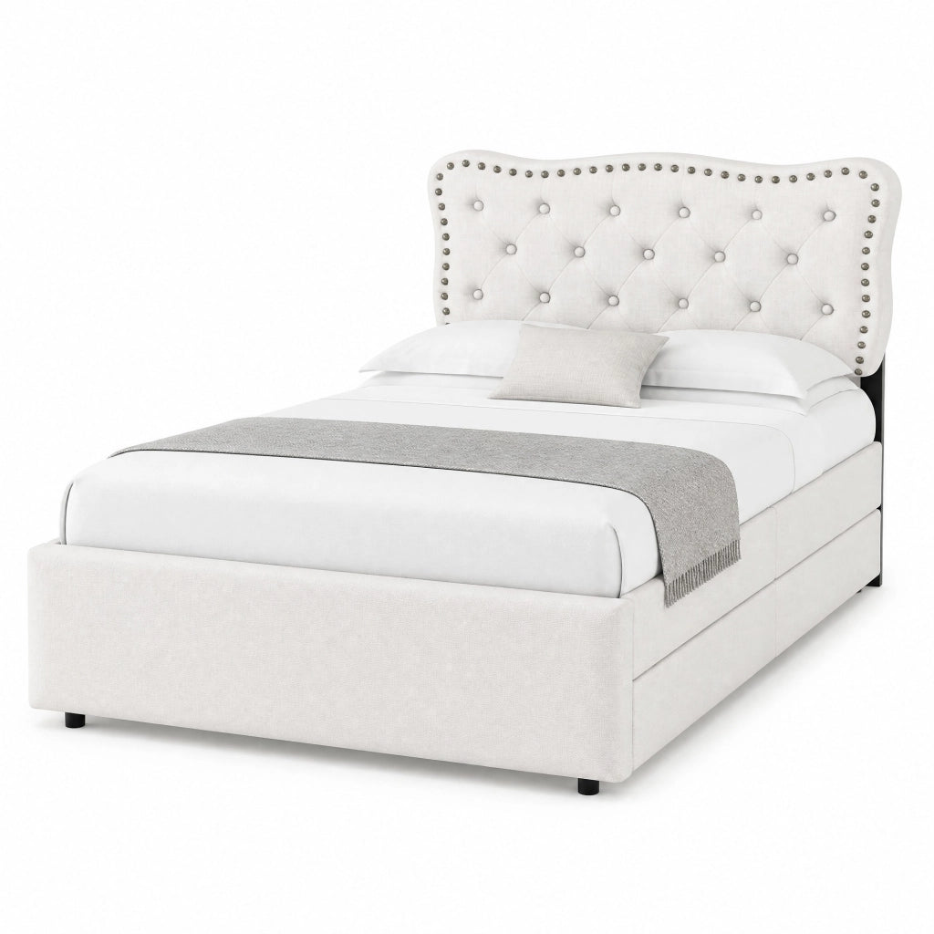 Letto imbottito 90 x 200 cm con cassetti e testiera regolabile