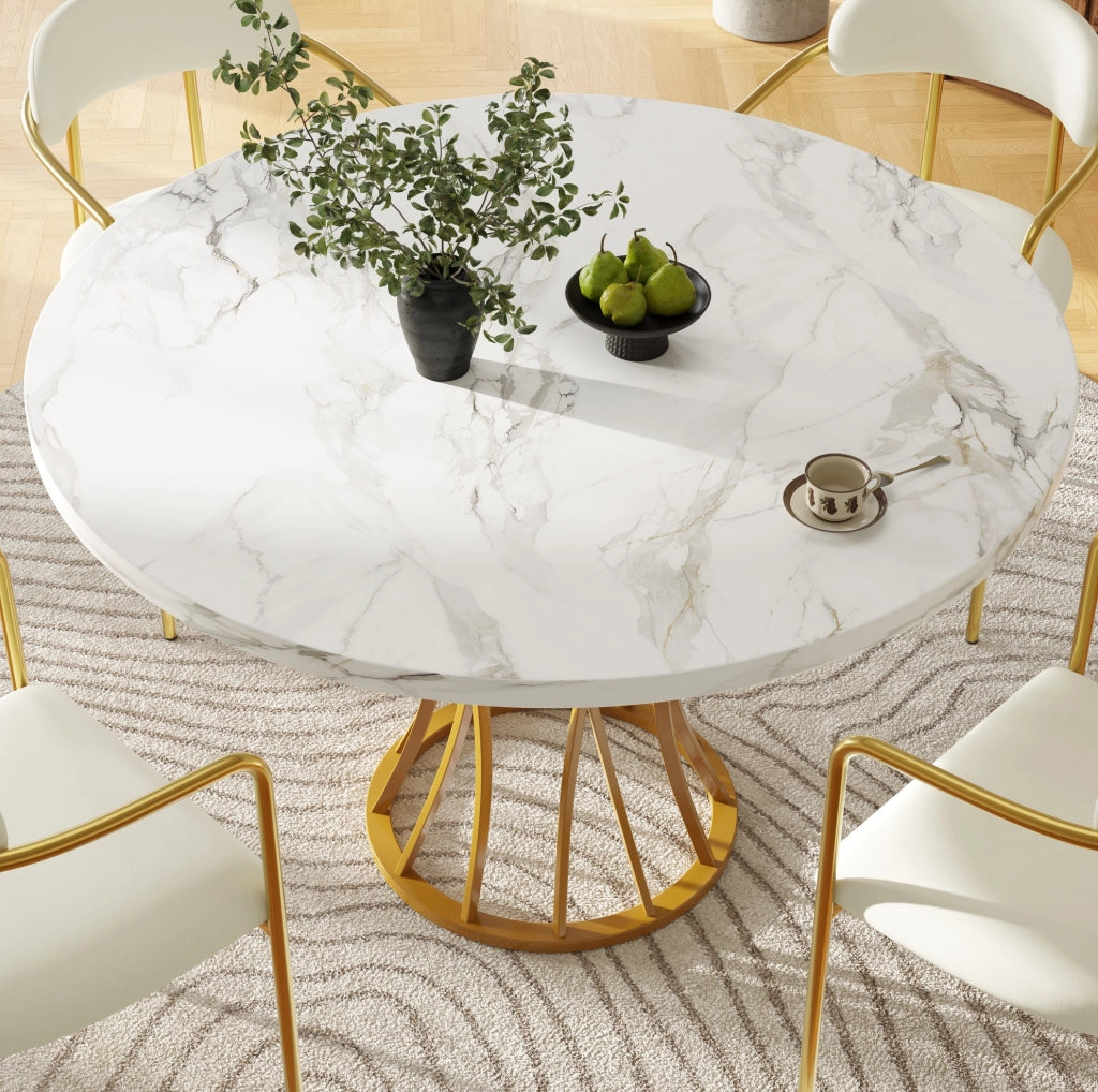 Tavolo da pranzo rotondo 80x80x76 cm in MDF e metallo; oro
