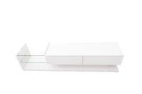 Mobile TV bianco lucido con pavimenti in vetro e illuminazione a L, Bianco