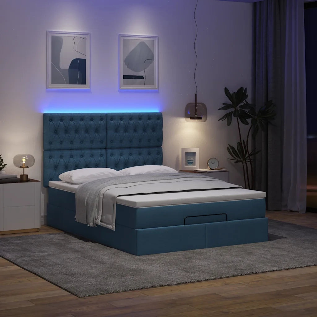 Struttura Letto Pouf con Materasso Blu 140x200cm in Tessuto 3314099