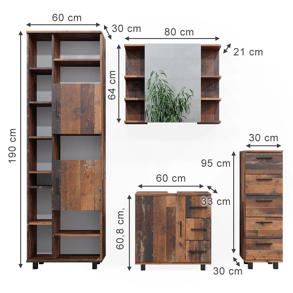 Vicco Set di mobili da bagno Rovere rustico 4 parti