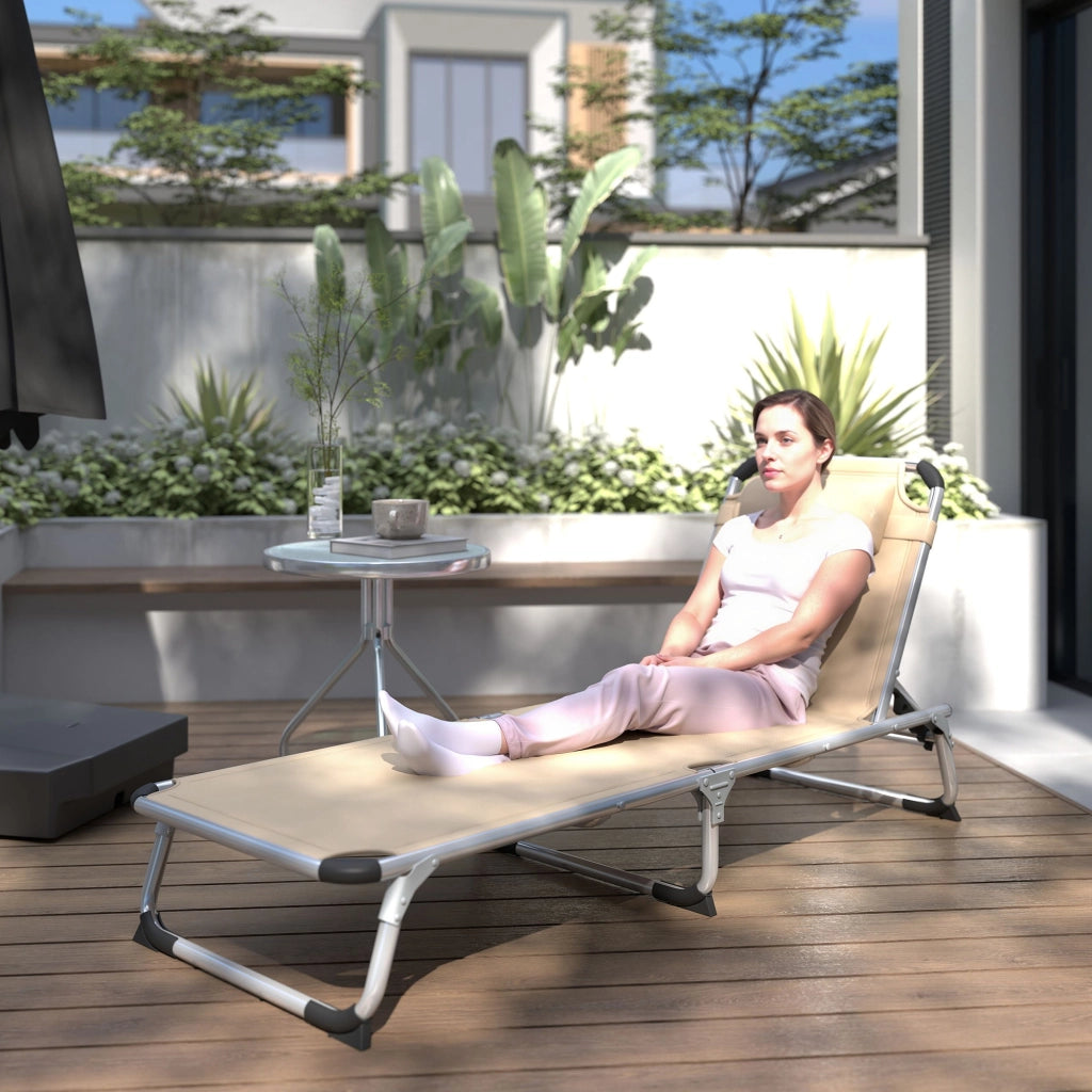 Chaise Longue Pieghevole ¨C Zephmum ¨C Beige, Alluminio e Textilene