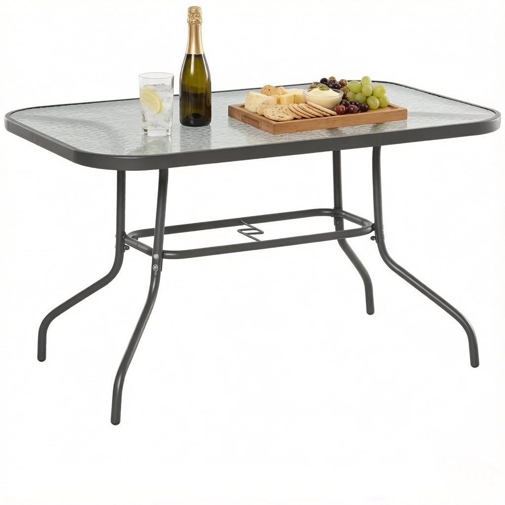 TAVOLO DA GIARDINO RETTANGOLARE 120x80x70 cm Grigio in metallo e vetro temperato