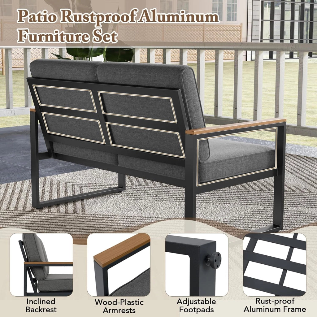 Set di mobili da giardino, 2 pezzi, per 2 persone, mobili da esterno con 1 poltrone e 1 tavolino da caffè, set di mobili da giardino, per cortile, patio, balcone, terrazza