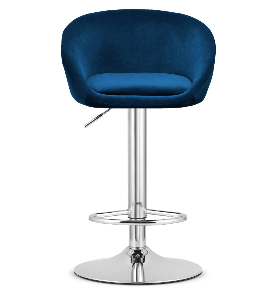 Sgabello in velluto VALORA EAST - Blu navy / Base cromata x 2