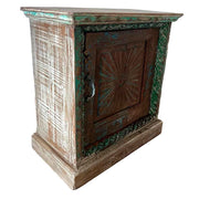 Comodino in legno con finitura artigianale marrone, cm 52x29x60h