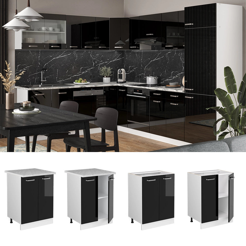 Vicco Mobiletto base cucina Nero lucido 60 cm , PL Marmo