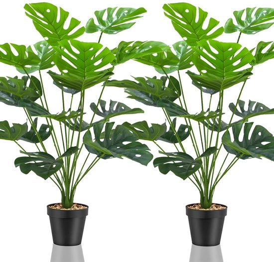 Set di 2 piante artificiali Grandi piante artificiali Nep, piante artificiali come vere, alta pianta in plastica per ufficio, casa, decorazione interna ed esterna (Monstera piccola)