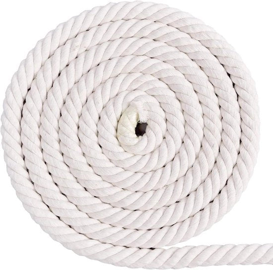 Corda di cotone naturale spesso 20 mm a 5 m con 4 fili intrecciati morbidi per artigianato DIY, grucce per muri, grucce per piante, macramè, giardinaggio