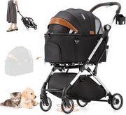 Carriolo 2-in-1 pieghevole per cani e gatti fino a 15 kg - nero con contenitore di stoccaggio