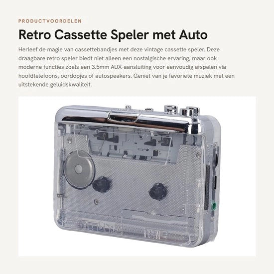 Riproduttore di cassette retro con funzione auto reverse e ingresso AUX - Convertitore di cassette portatile in MP3