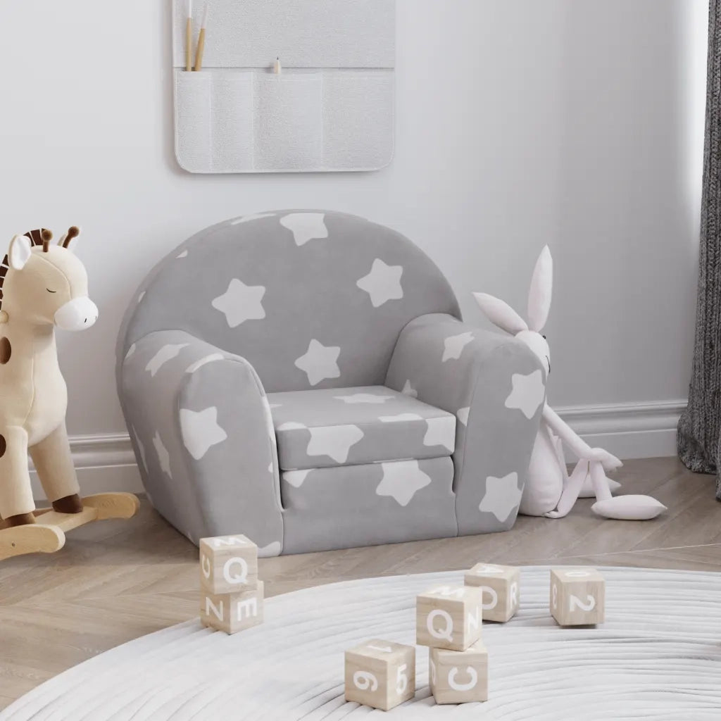 Divano Letto Bambini Grigio Chiaro con Stelle Morbido Peluche 356992