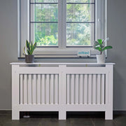 Toboli Copritermosifone in MDF bianco 172x19x82cm Copricalorifero a doghe