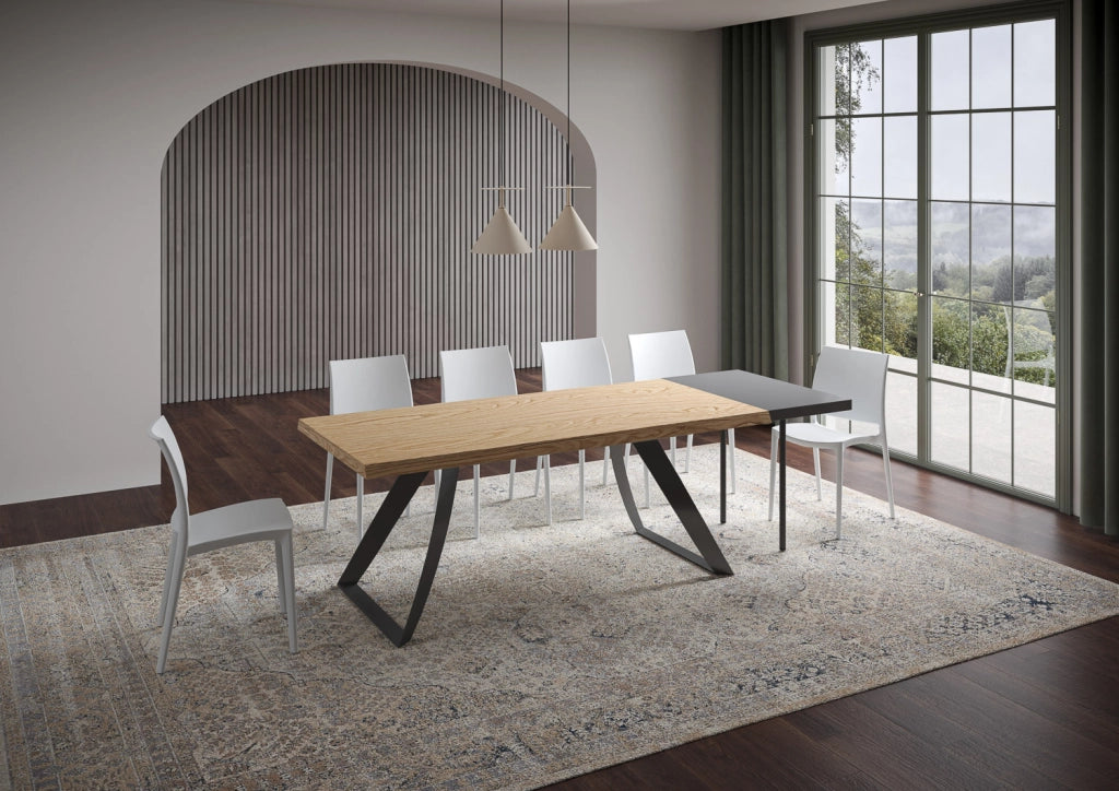 Tavolo allungabile 90x200/250 cm Tabira scortecciato rovere gambe antracite