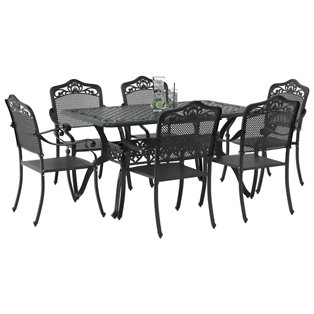 Set da Pranzo per Giardino 7 pcs Nero Alluminio