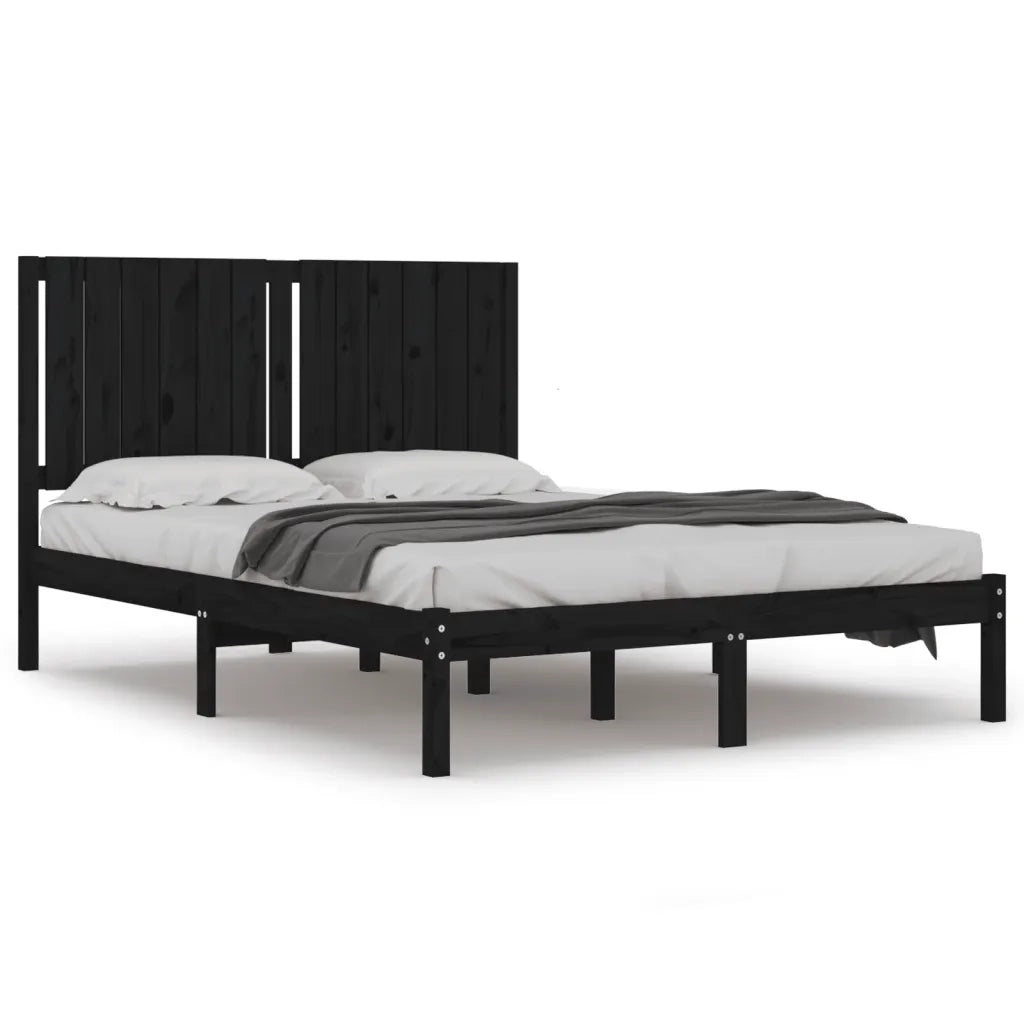 Giroletto-Struttura Letto Nero in Legno Massello di Pino 140x190 cm 688293