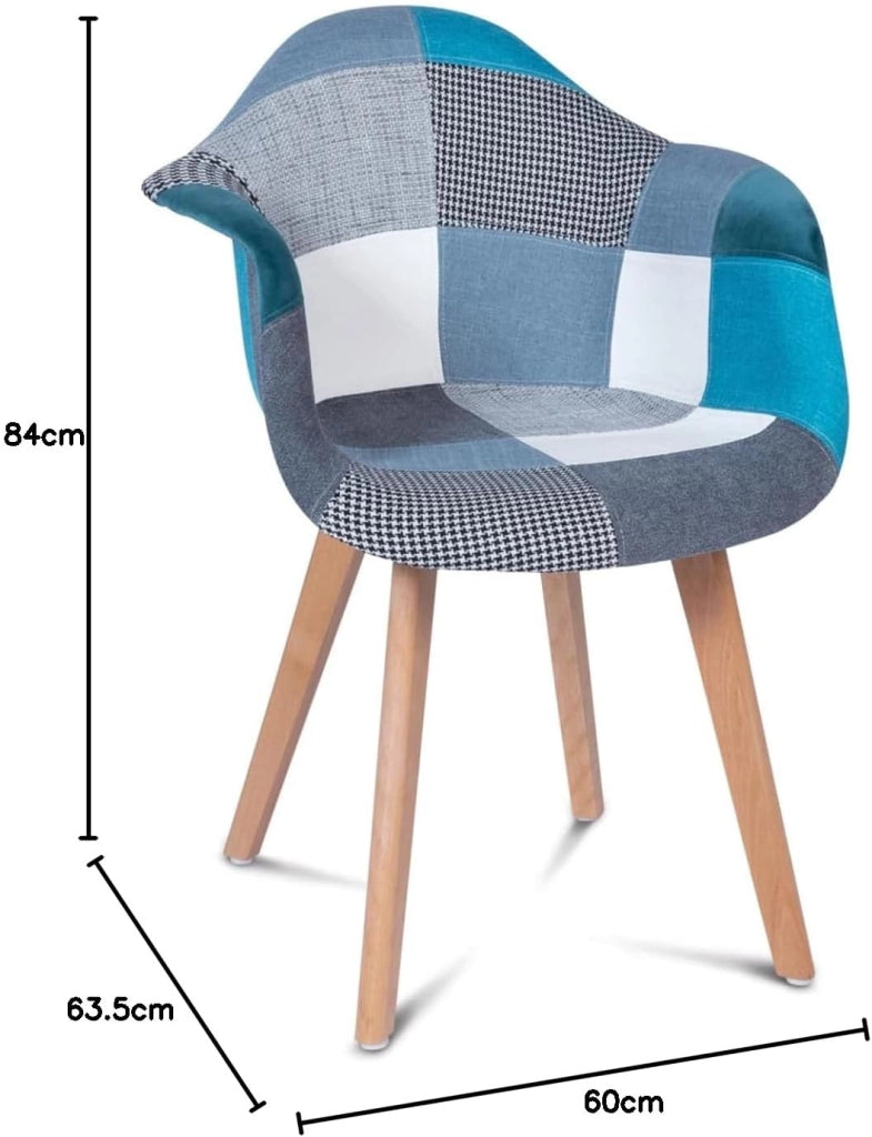Set di 2 sedie da pranzo scandinave, poltrone da tavolo SARA patchwork blu