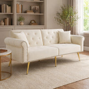 DIVANO LETTO 2 posti reclinabile 147x85 cm velluto Beige con 2 cuscini