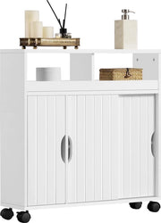 Cassa da bagno, cassettiera bassa con sportello apribile e porta scorrevole, cassa da bagno, cassettiera inferiore per bagno, 69,5 x 20 x 71,5 cm