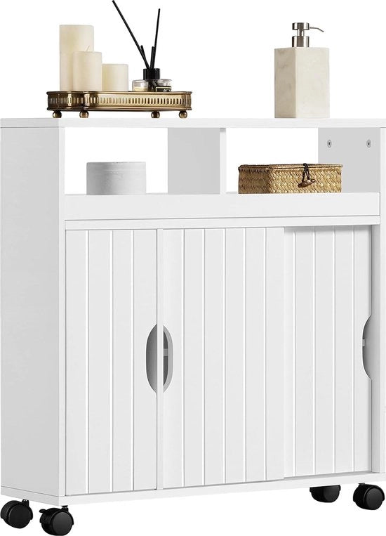 Cassa da bagno, cassettiera bassa con sportello apribile e porta scorrevole, cassa da bagno, cassettiera inferiore per bagno, 69,5 x 20 x 71,5 cm