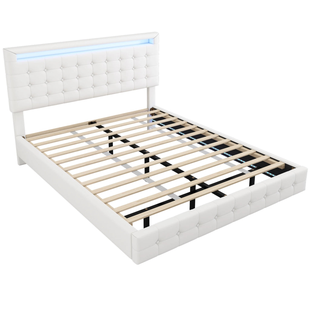 Letto matrimoniale 140x200 cm con LED, testiera regolabile e design sospeso