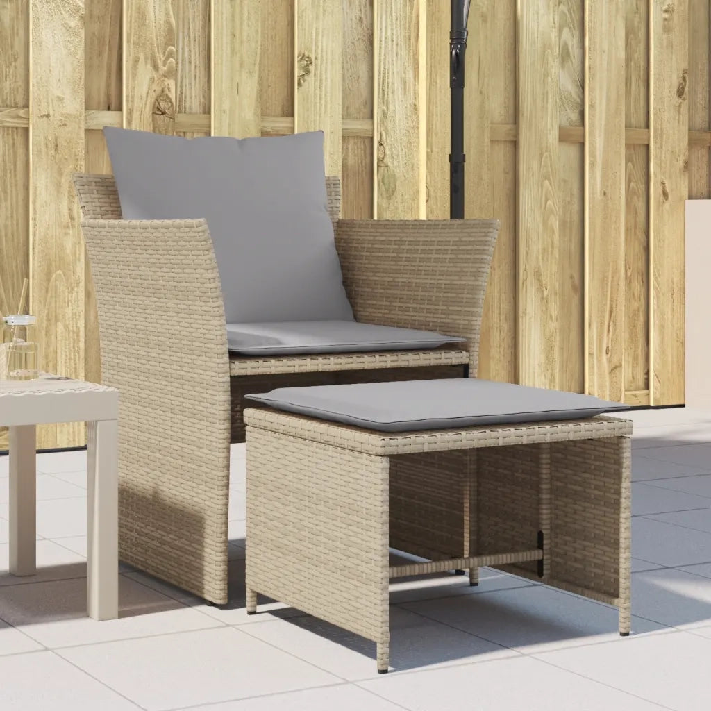 Sedia da Giardino con Poggiapiedi in Polyrattan Beige CFW8631005