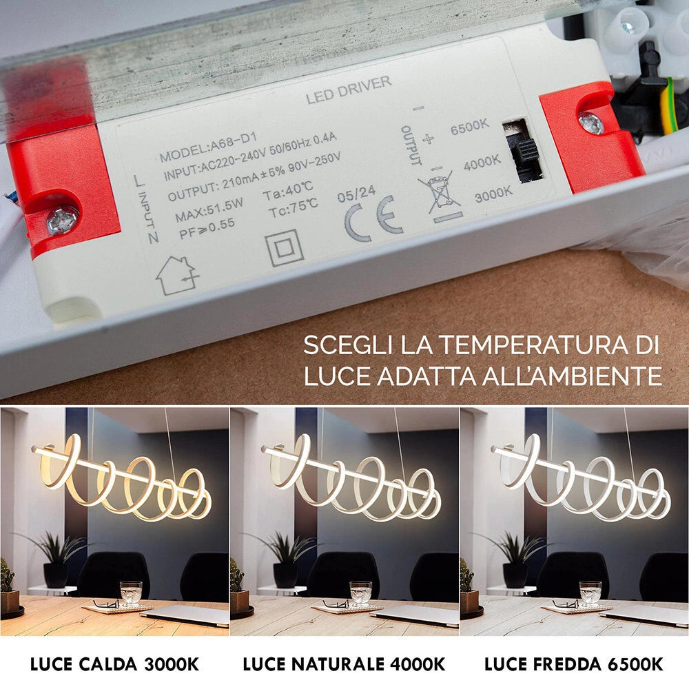 Trade Shop - Lampadario Led 60 Watt Lampada Twist Bianco Stilizzato Tecnologia Cct 3000k-6500k A68-b3c -