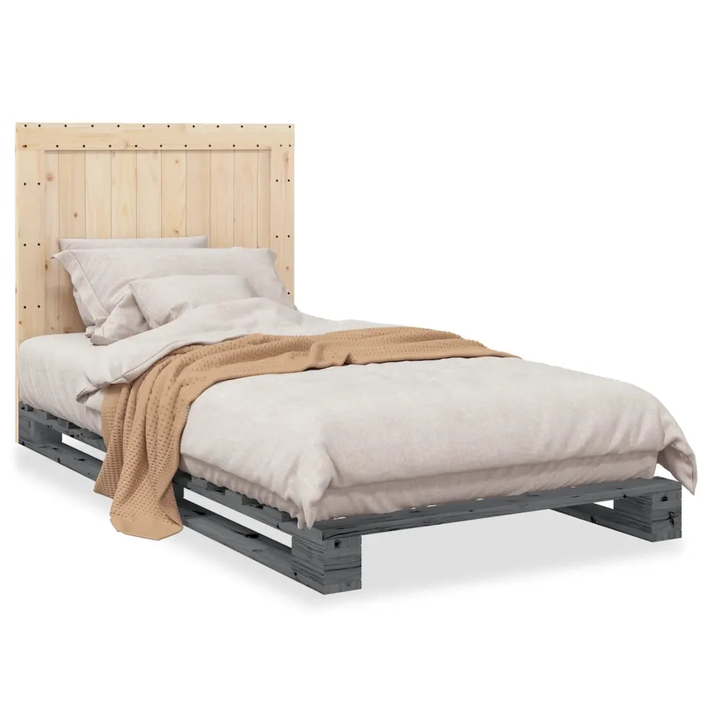 Letto singolo | Letto per adulti | Giroletto con Testiera Grigio 100x200 cm Legno Massello di Pino