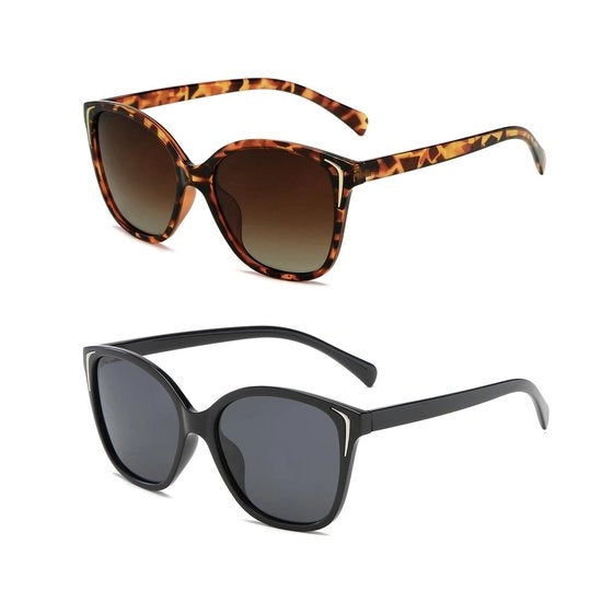 Ombrelloni per donne a polarizzazione - 2 pezzi - Cat Eye - Protezione UV400 - Dimensioni oversized - Montatura leggera - Occhiali da sole