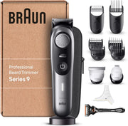 Braun Serie 9, Regolabarba Uomo, Rasoio Elettrico Barba con Lama Barba Problade e Strumenti Professionali, 40 Lunghezze, Base di Ricarica e Custodia Esclusiva, Bt9440 Grigio