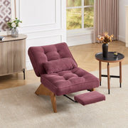 OKWISH Poltrona Relax in Velluto a Coste, Schienale Regolabile con Cuscino Lombare e Gambe in Legno Massello, Rosso Vino