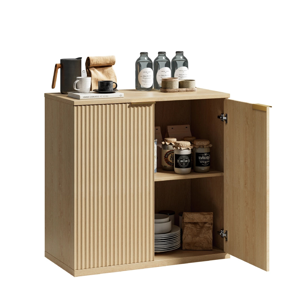 Credenza con 2 ante e ripiani; per soggiorno; in MDF; 80×40×80 cm; rovere