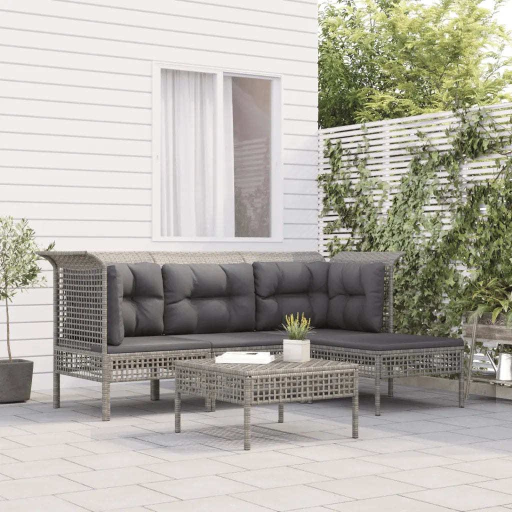 Set Divani da Giardino 5 pz | Set Salotto da Giardino con Cuscini in Polyrattan Grigio