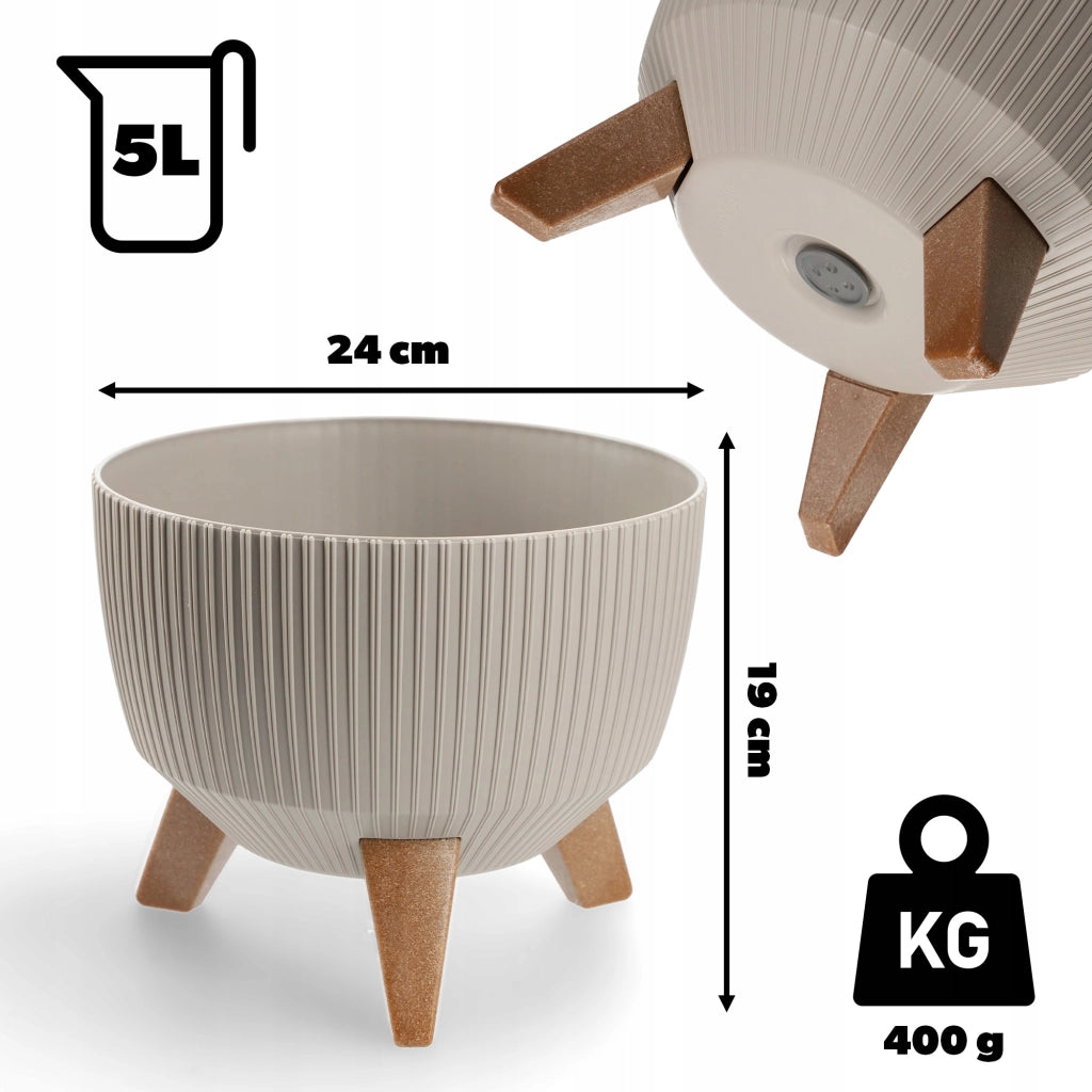 Vaso da fiori KADAX, fioriera, coperchio, gambe, inserto, supporto per fiori, 24 cm, beige, ciotola rotonda