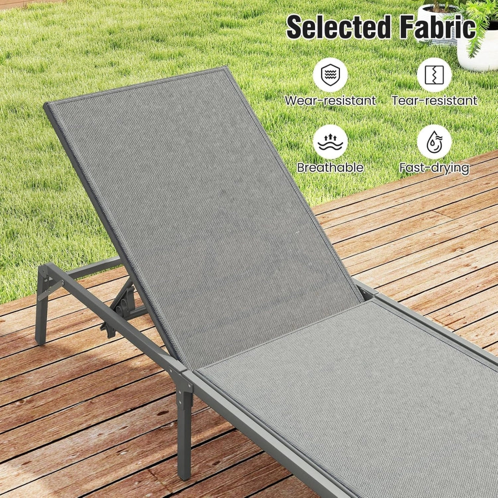 Lettino da giardino pieghevole con schienale regolabile in 5 posizioni, sedia a sdraio portatile, per terrazza, giardino e balcone, portata fino a 150 kg