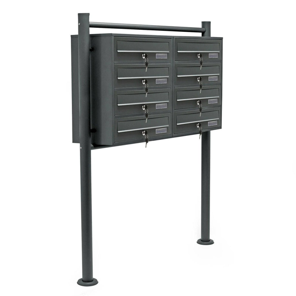 Blocco 8 cassette postali 2x4 scomparti impilabili base di supporto in acciaio zincato 48,6 x 77 x 27 cm antracite 16_0000048