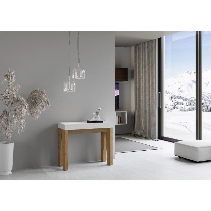 Consolle allungabile 90x40/196 cm Naxy Mix Small piano Bianco Frassino - Bianco Frassino/Quercia Natura