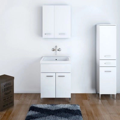 Mobile Lavatoio Bianco Lucido in ceramica 60x50 cm con strofinatoio integrato