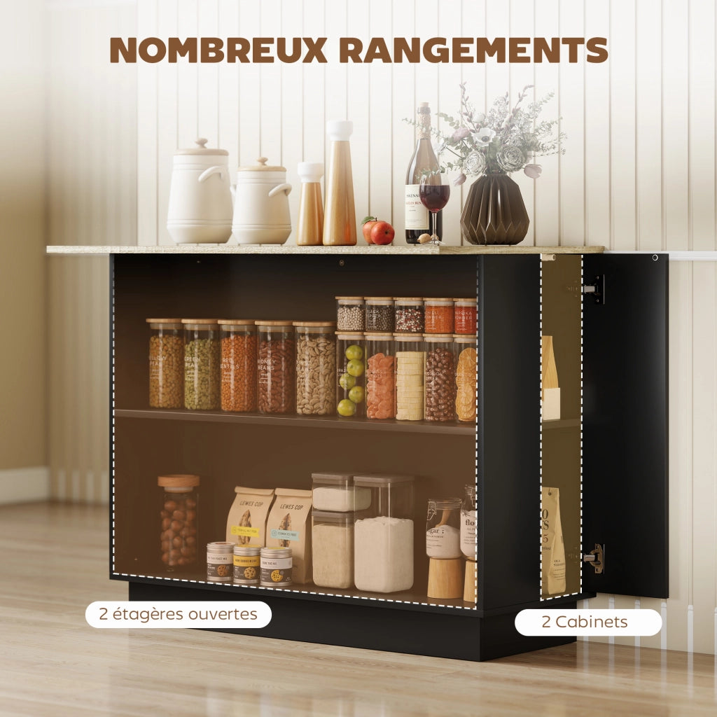 Tavolo da cucina con ripiani regolabili e 2 ante ¨C Minimal ¨C 105x60 cm nero effetto legno