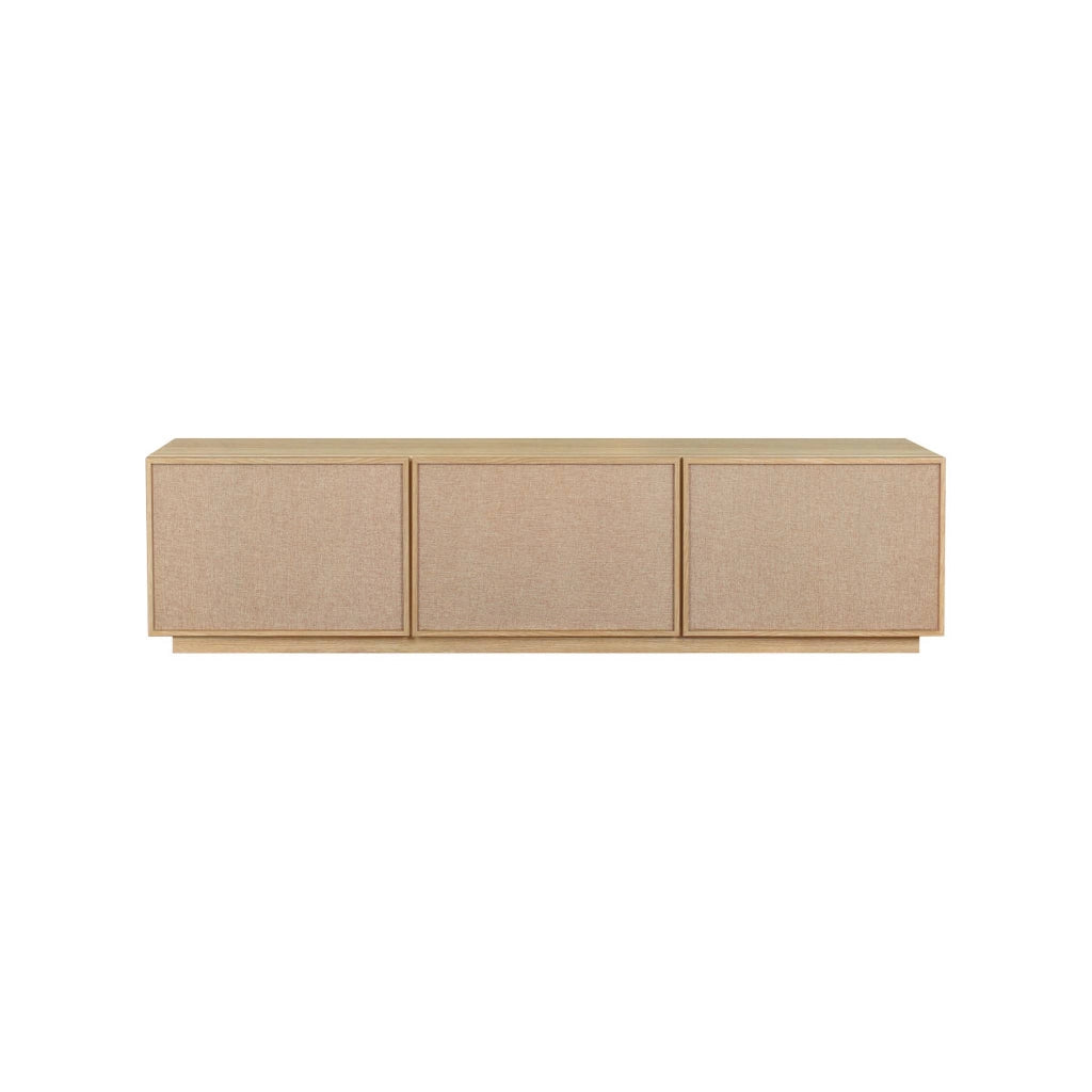Mobile tv decorazione legno e tessuto 3 ante, 180cm, marrone naturale