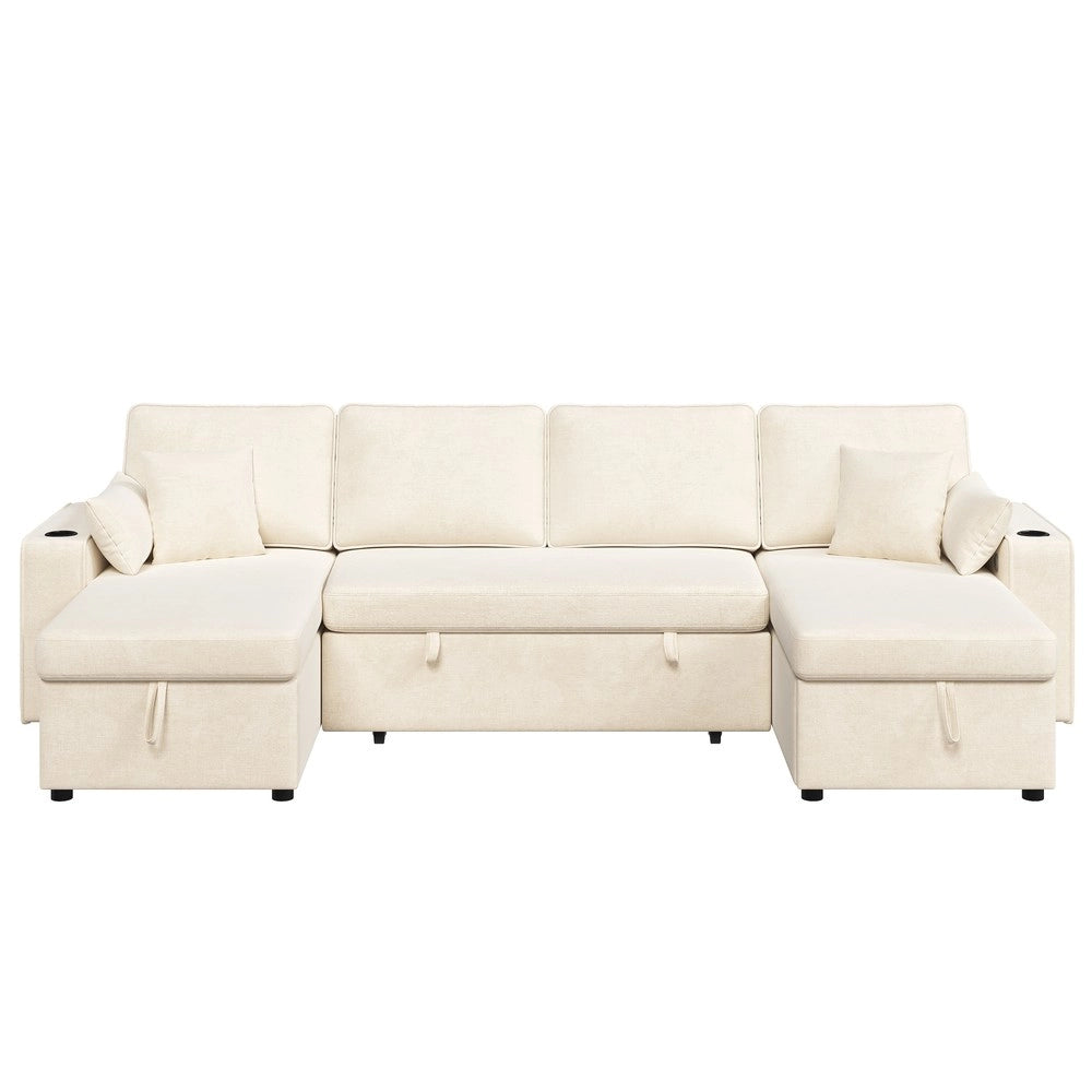 Divano Angolare U con Funzione Letto, Contenitore, Dormeuse e USB ¨C Xylo ¨C Beige