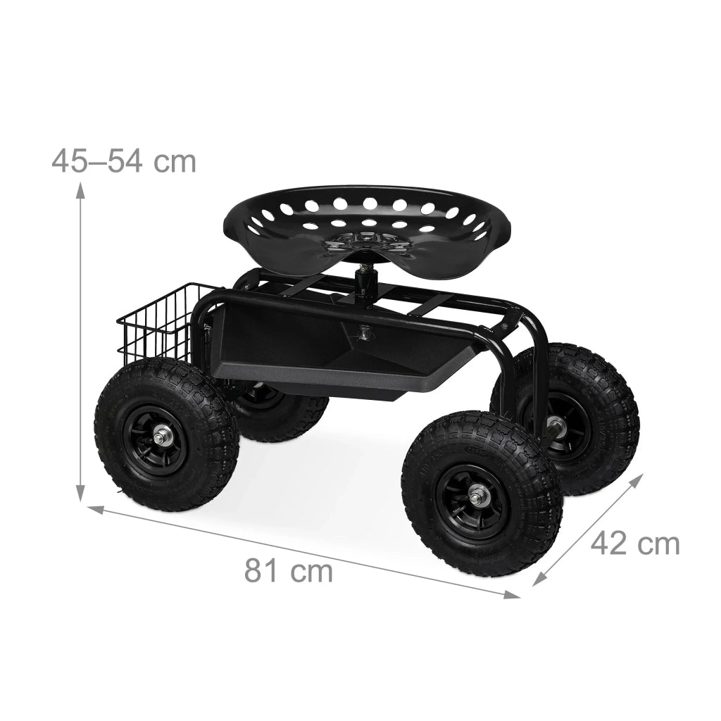 Lotto di 1 sgabello rotolante da giardino regolabile 45-54 x 42 x 81 cm seduta comoda vano portaoggetti pratico in acciaio verde 13_0016012