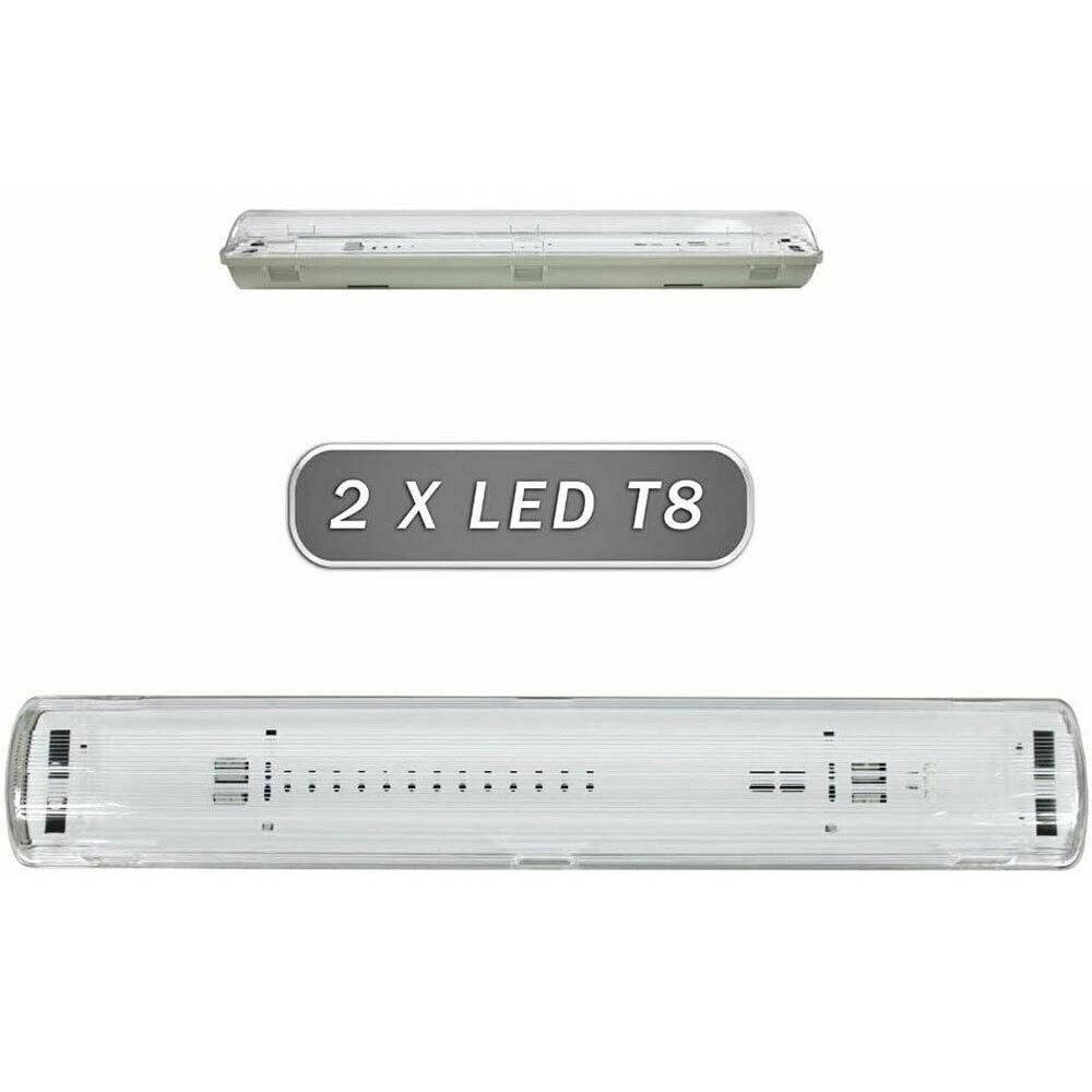 Trade Shop - Plafoniera Stagna 2 Neon Led Tubo T8 G13 60 Cm Da Parete Soffitto Ip65 T8-60s -