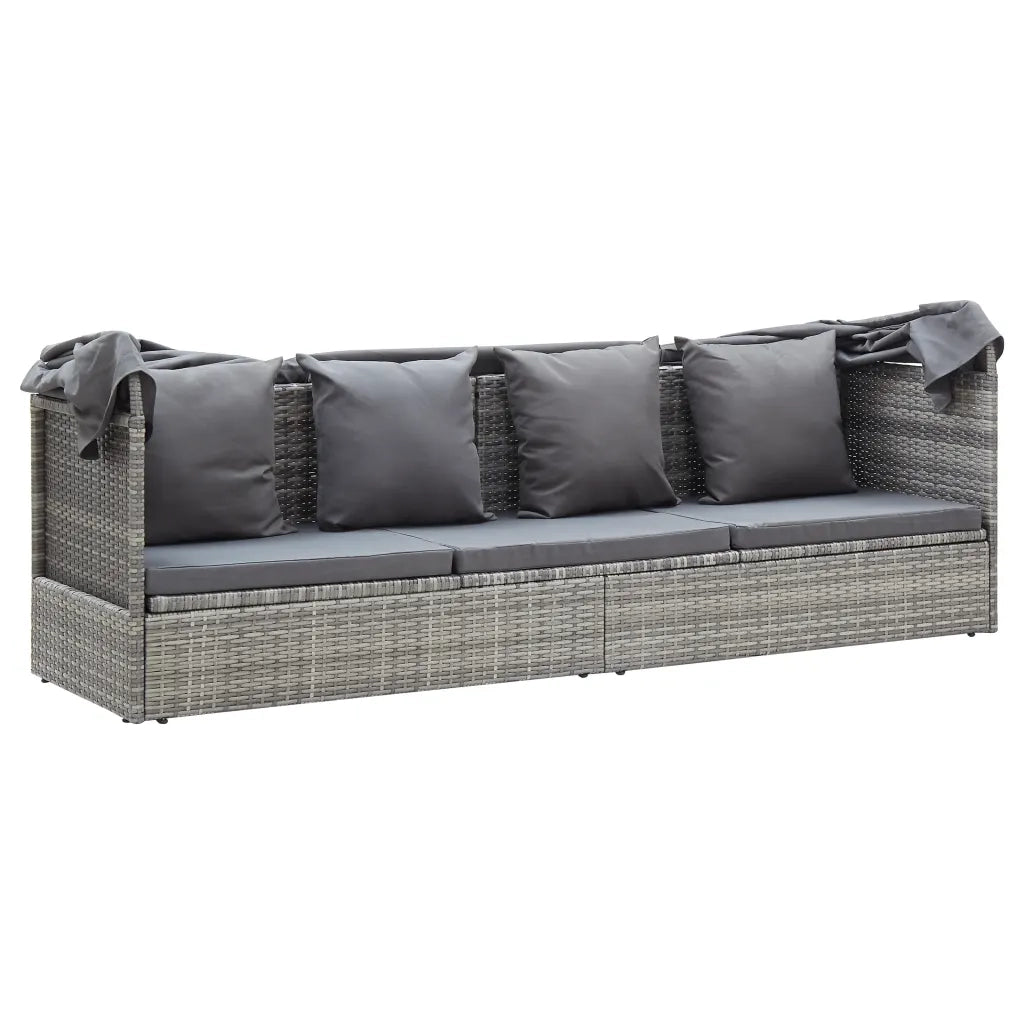 Lettino da Giardino con Tettuccio in Polyrattan Grigio Mélange 46158