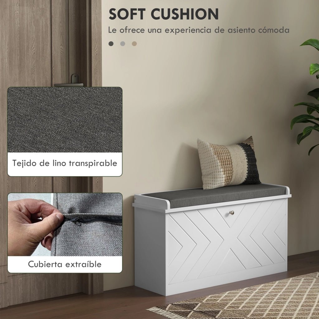 Cassettiera Scarpiera con Panca e Cuscino ¨C zephmum ¨C Bianco 80x26x48 cm