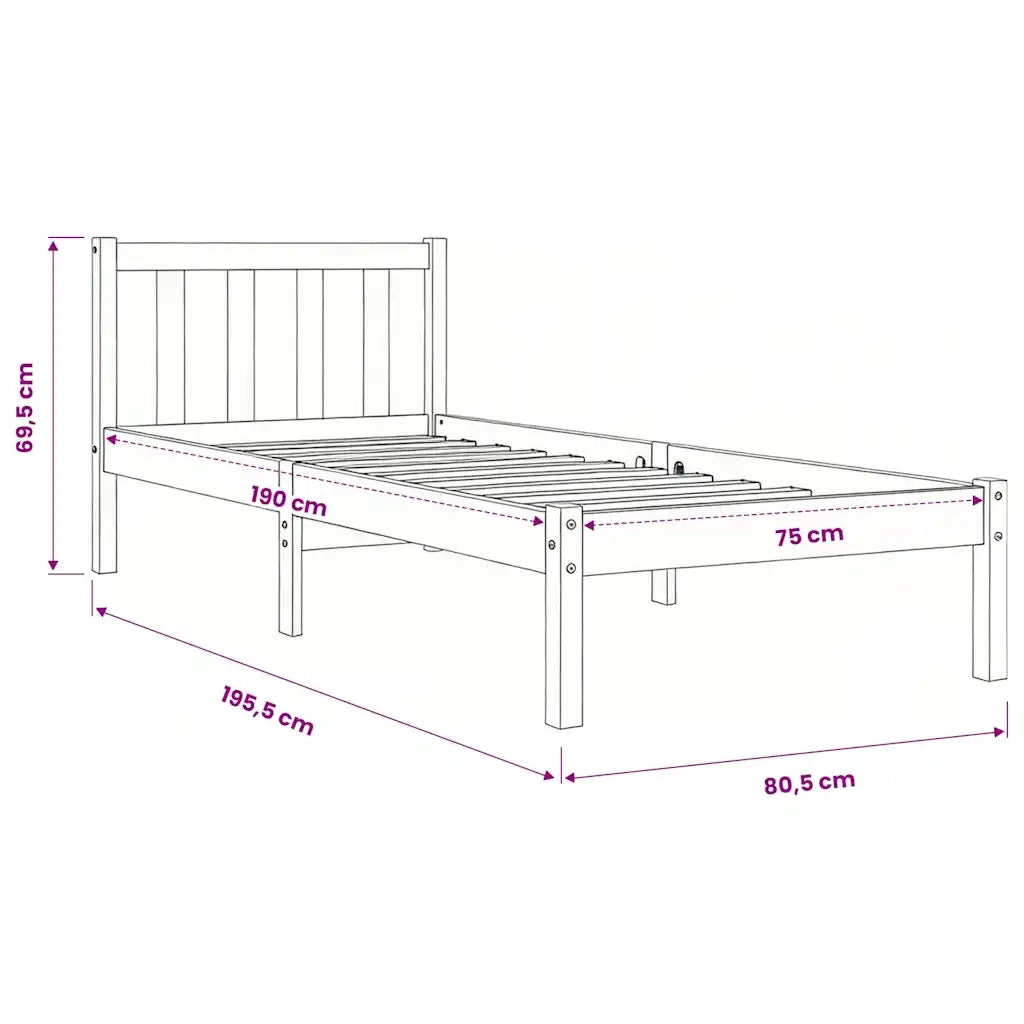 Giroletto-Struttura Letto in Legno Massello Bianco 75x190 cm Small Single 703103