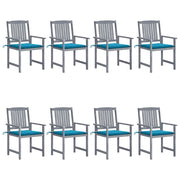 Sedie da Giardino con Cuscini 8 pz in Massello di Acacia Grigie cod mxl 8525