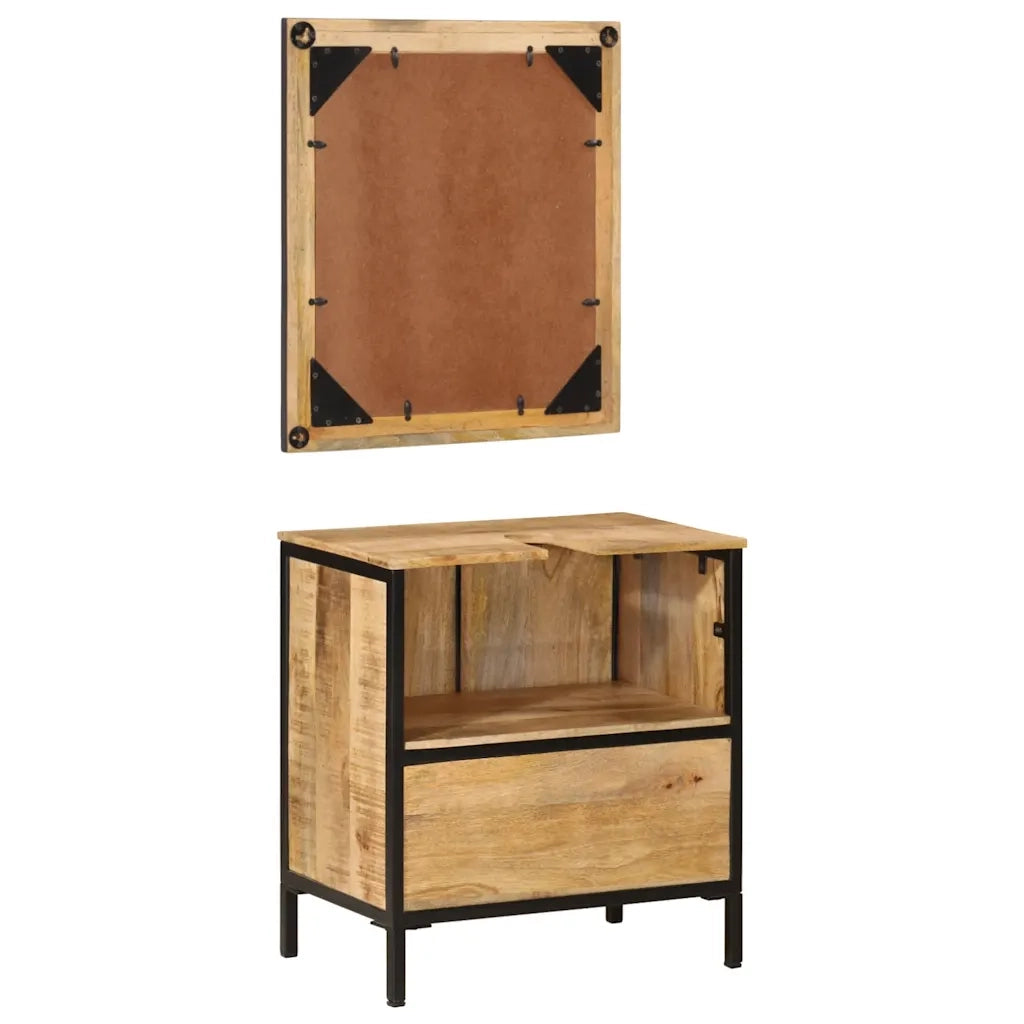 Set Mobili da Bagno 2pz in Ferro e Legno Massello di Mango 3217114