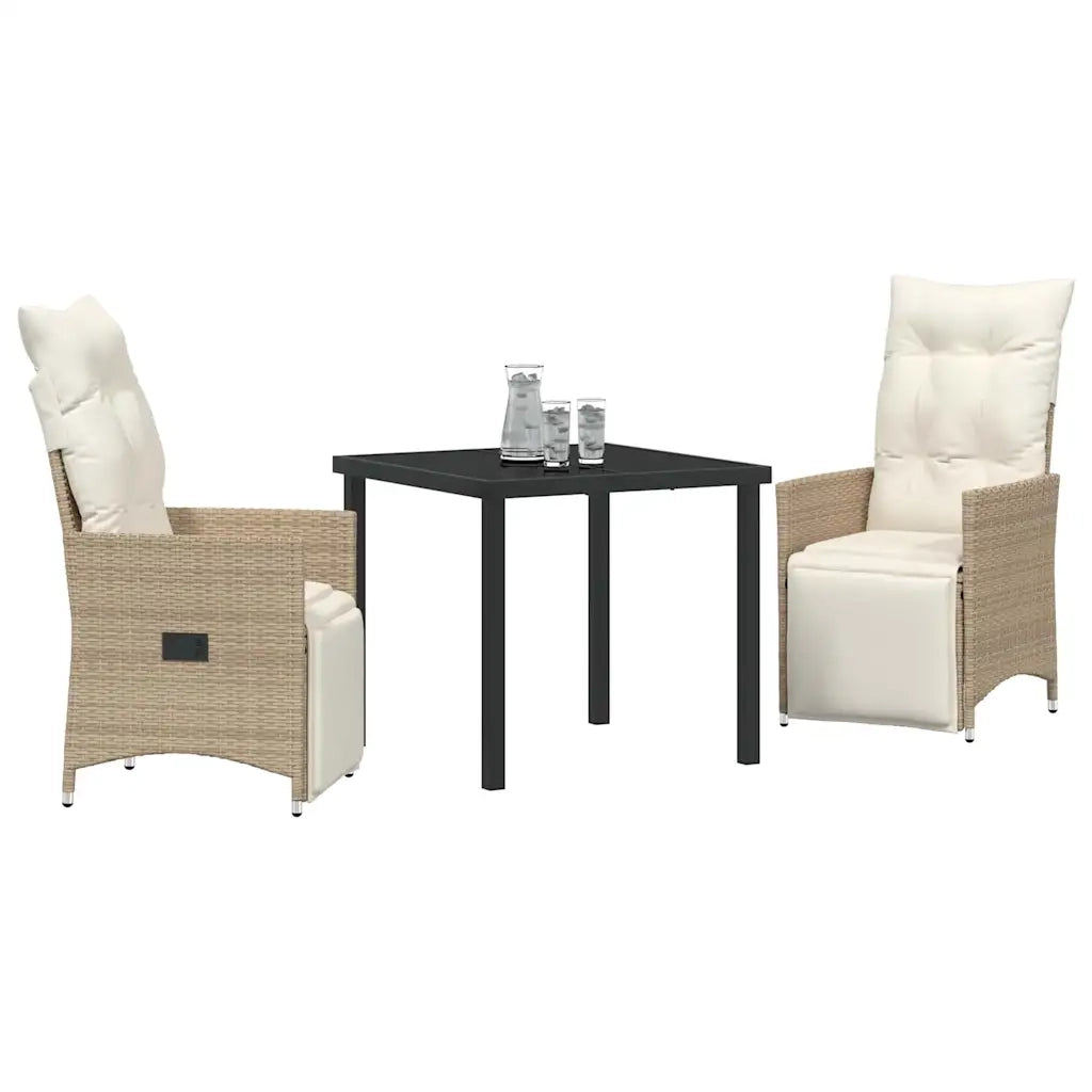 Set da Pranzo per Giardino con cuscino 3 pcs Beige polyrattan
