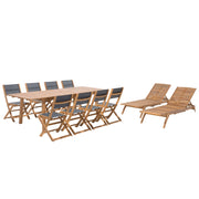 Set da pranzo da giardino in marrone chiaro acacia tavolo rettangolare 8 posti 2 lettini 11 pezzi